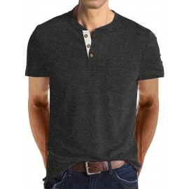 Plus Size Mens Slim Fit Crew Neck Color Block Casual T-Shirt - Soft Slight Stretch Polyester Fabric, Machine Washable, Vintage Style for All Seasons