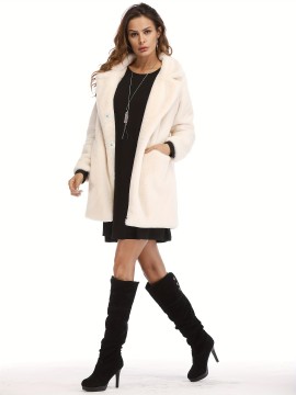 Cozy Faux Fur Long Sleeve Teddy Coat - Soft, Micro Elastic, and Plush Winter Outerwear with Button Closure - Elegant Womens Casual Fashion for Cold Winter Days