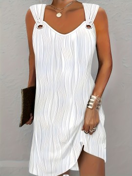 Chic Wavy Stripe V-Neck Sleeveless Mini Dress - Fashionable Womens Clothing for Casual Chic Style