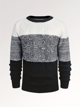 Argyle Masterpiece Sweater - Soft, Warm, Slightly Stretchy Crew Neck Pullover for Men - Perfect for Fall and Winter, Casual, Knitted, Color Block, Men's Sweater