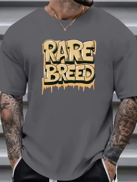 Plus Size 'Rare Breed' Casual Tee for Men - Comfortable, Stretchy, All-Season Crew Neck Top, Easy-Care