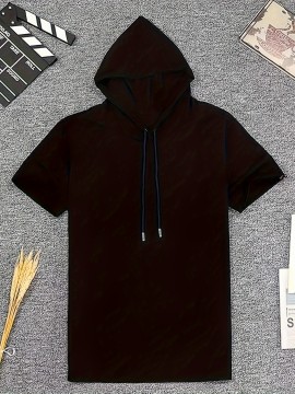 Plus Size Mens Cotton Blend Hoodie T-shirt - Trendy Solid Colors for Spring & Summer - Comfortable Casual Wear