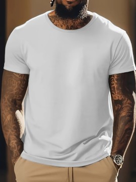 1pc/5Pcs Plus Size Men's Solid Casual T-shirt With Crew Neck For Summer, Men's Clothing
